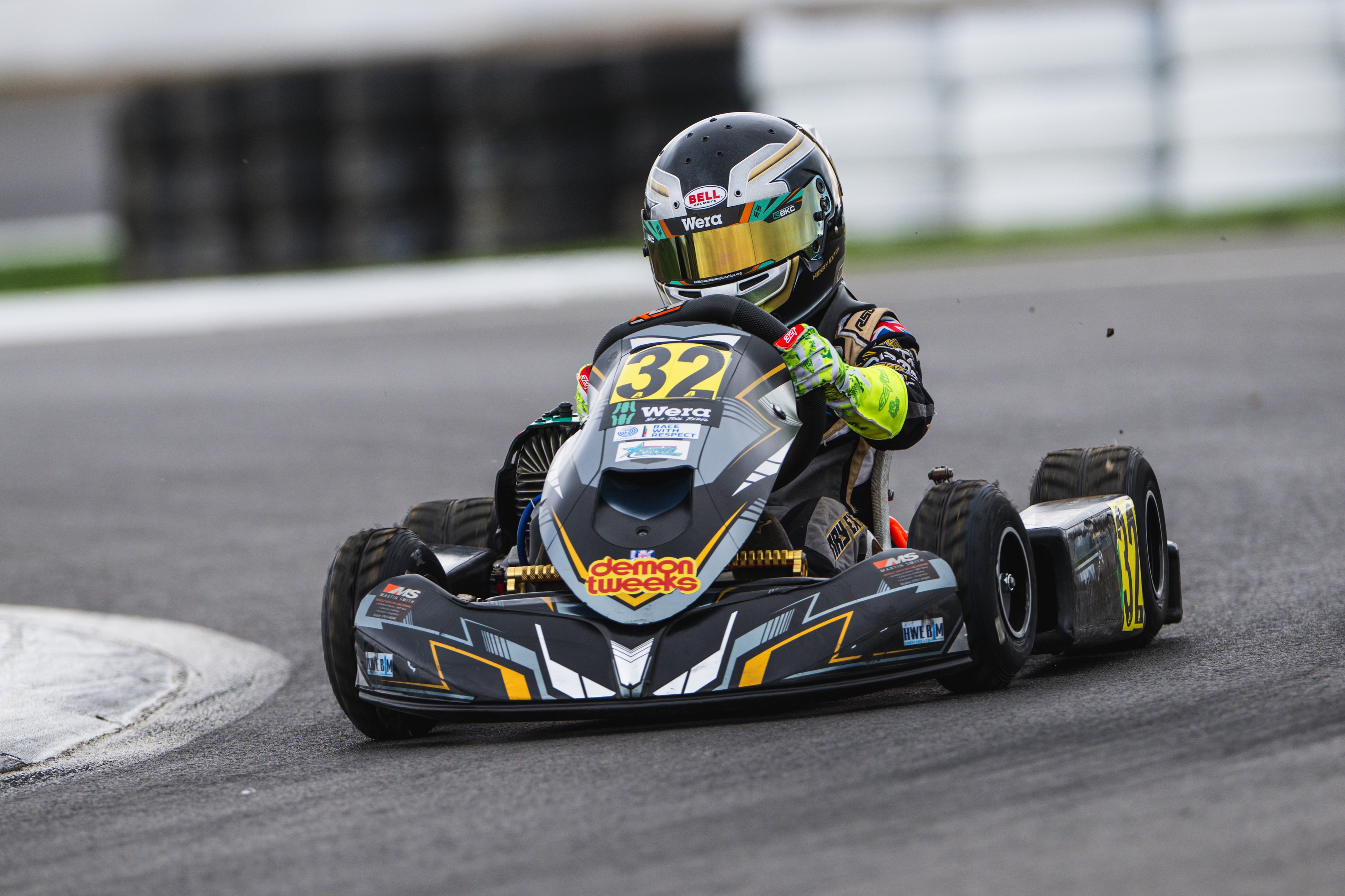Henry Exton kart number 32 in action at Silverstone